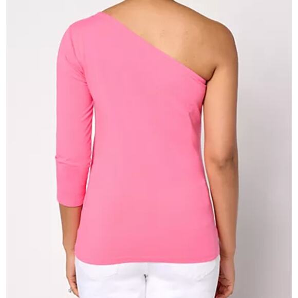 2/$30 Attitudes by Renee QVC Washed Cotton One-Shoulder Top Sz L Summery Pastel - Picture 3 of 8